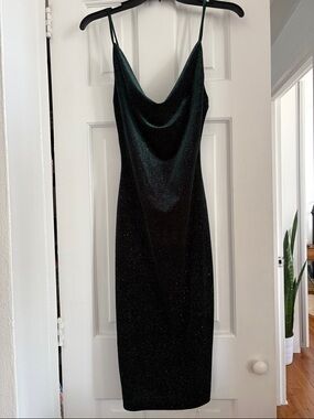 Lulu’s Deep Green Sparkle Cowl Neck Slip Dress - Women
